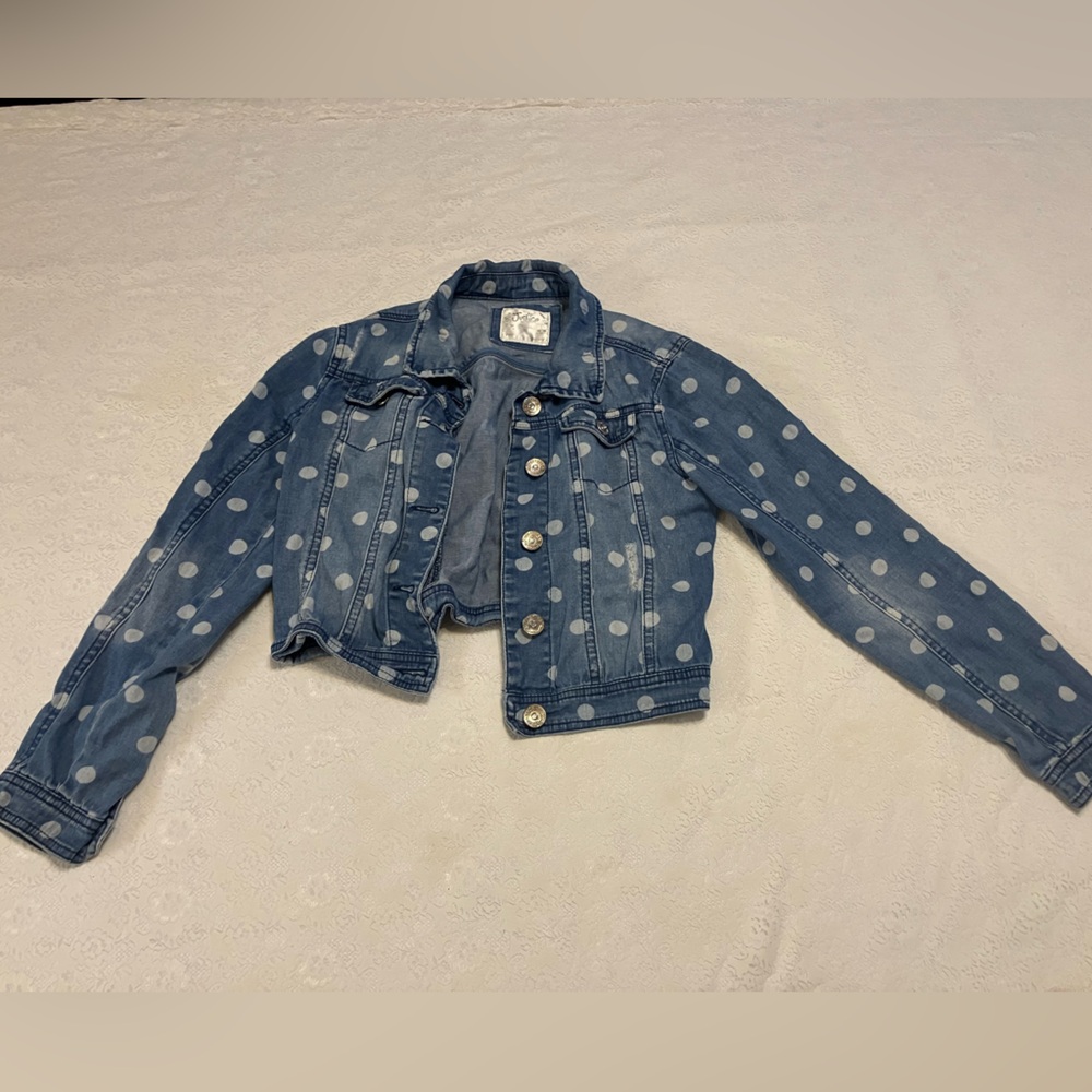 Polka dot jean jacket girls size 12, Justice H